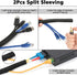 Cable Management Organizer Kit, 2 Cable Sleeve Split with 41 Self Adhesive Cable Clips, 100 Fastening Cable Ties