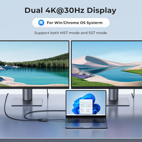 RayCue USB C to Dual HDMI Adapter, 4K@60hz, Type C to HDMI Converter, USB C Hub for MacBook, Laptop
