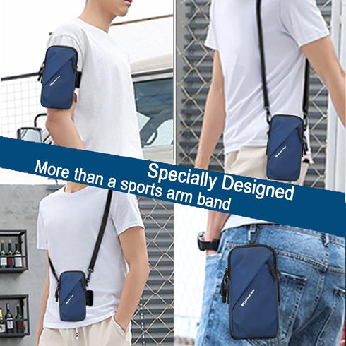 Phone Holder Armband, Small Crossbody Shoulder Bag with Arm Band for iPhone and Android, Blue