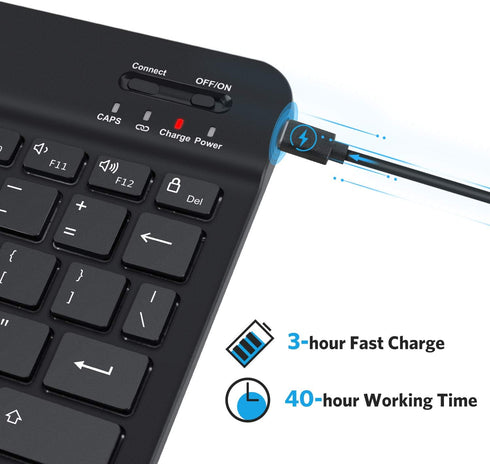 OMOTON Bluetooth Keyboard, Wireless Rechargeable Keyboard for iPad, Pro, Mini, Air with Illuminated LED, Black