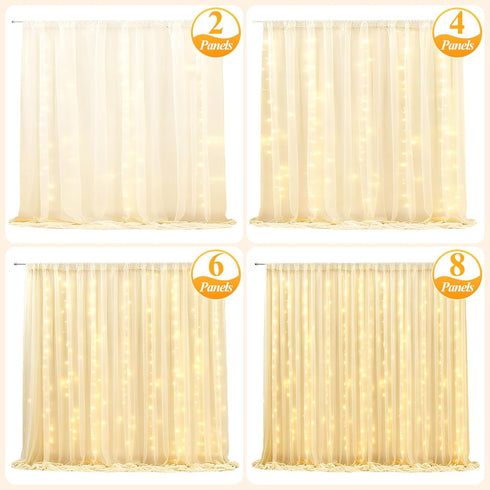 Ledido 1010ft 300LED Decoration(2 510ft)White White Tulle Backdrop Curtains with Lights String - Fairy Lights Sheer