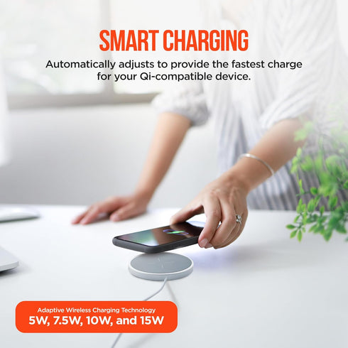 HyperGear Magnetic Fast Wireless Charger - Portable MagSafe Charging Pad for iPhone Series & Qi-Enabled Devices - White