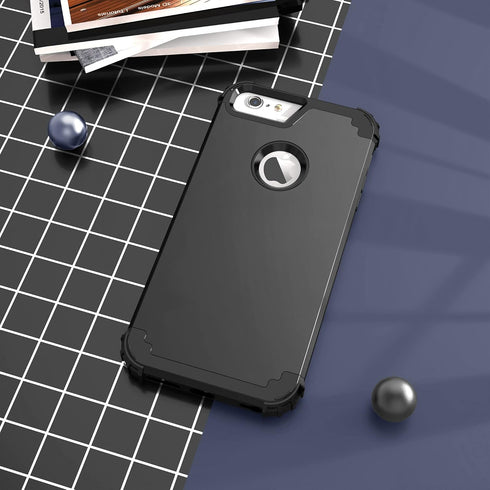 IDweel iPhone 6S Plus Case with Tempered Glass Screen Protector, Black, 3 in 1 Shockproof Slim Hybrid Heavy Duty Cover