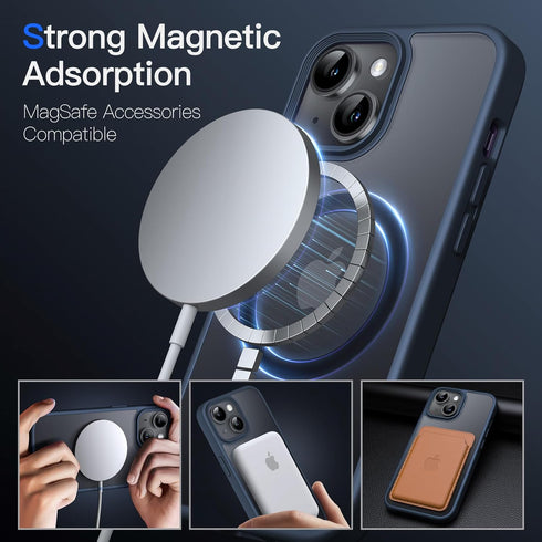 JETech Magnetic Phone Case for iPhone 14 6.1-Inch, Compatible with MagSafe, Slim Shockproof Translucent Matte Storm Blue