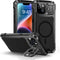 Lanhiem Magnetic Metal Case for iPhone 14, Built-in Camera Kickstand & Glass Screen Protector, Black
