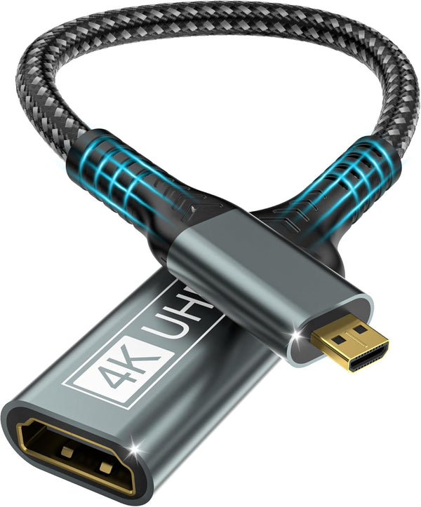 BRV Explorer 4K Micro HDMI to HDMI Adapter, Micro HDMI Cable Adapter, Nylon Braided
