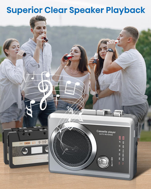 DIGITNOW Cassette Cassette Player Recorder, Retro AM/FM Radio, Portable Audio Player Speaker Device with Built