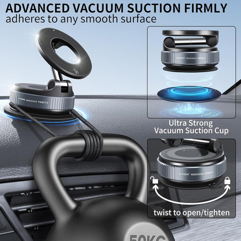 Galundge 2025 360 Vacuum Suction Magnetic Phone Holder, Upgraded Foldable Retractable Suction Cup Car Phone Mount