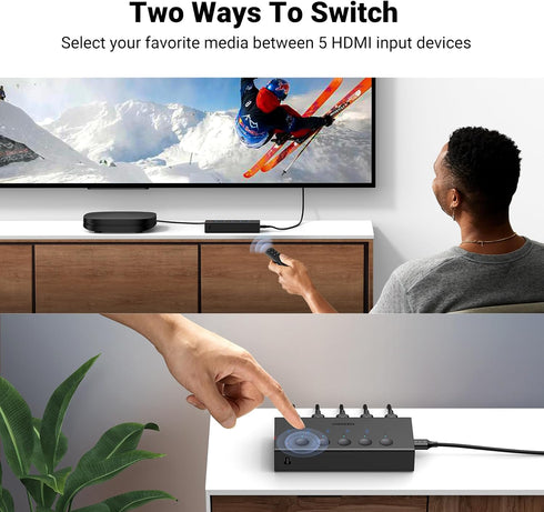 UGREEN HDMI Switch 5 in 1 Out, 4K@60Hz HDMI Splitter with Remote, 5 Port HDMI Switcher Selector for PS5/4/3 Xbox