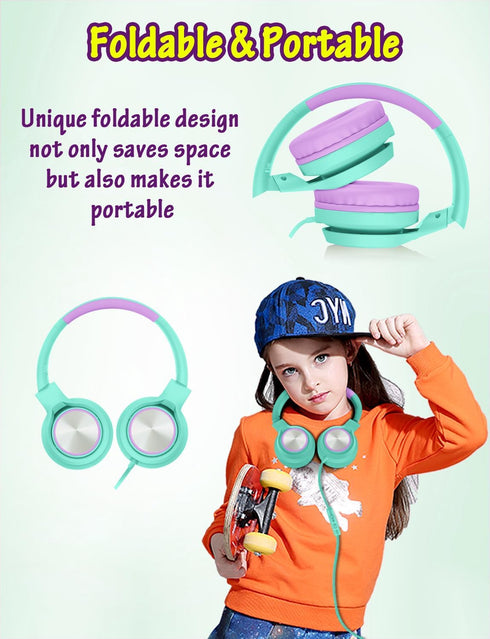Kids Headphones with Microphone, Wired Over Ear Headsets with Limited Volume 85dB/94dB for Online School Travel