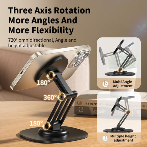 KOBBRAN 360 17 16 Max/15/14/13/12 Magnetic Phone Stand for Desk Rotating Adjustable Foldable Aluminum for MagSafe Cell