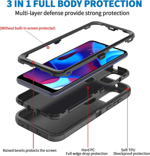 Anloes Heavy Duty Case for Moto G Pure 2021/G Play 2023/G Power 2022, Shockproof Dustproof Protection (Black)
