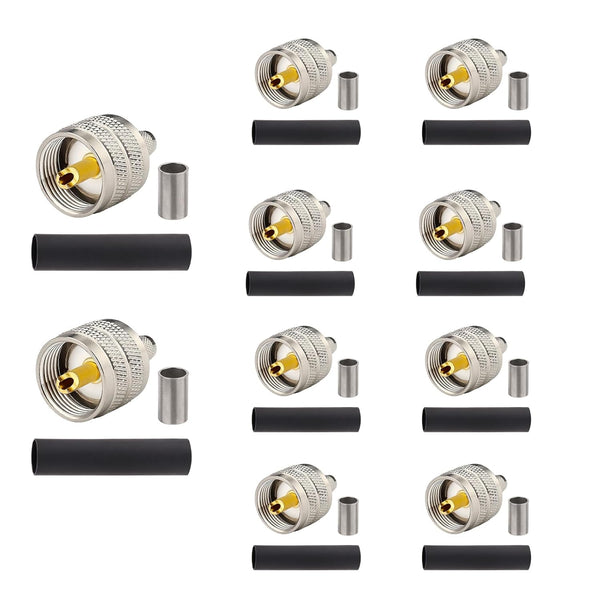 PL259 Male Crimp Connector, UHF SO239 Crimp Coax Connector for RG8X/LMR240/4D-FB/CNT240/RG8 Mini Coaxial Cable (10 Pack)