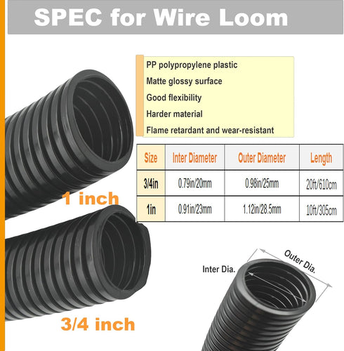 Split Wire Conduit Looms Tube Management Organizer, Flexible Cover, Black, 1in-10ft