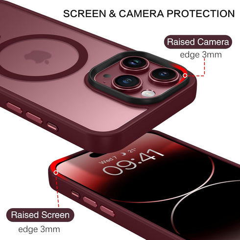 BENTOBEN iPhone 15 Pro Max Case, Slim Shockproof Magnetic Cover, Translucent Matte, Wine Red, Compatible with MagSafe