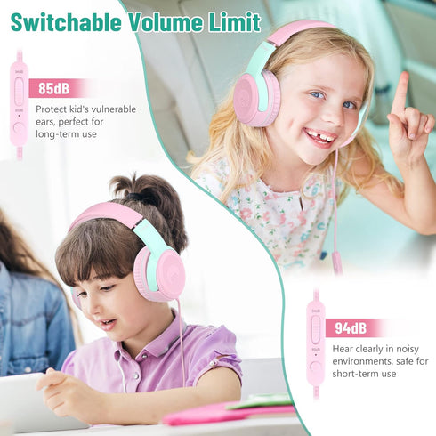 Shop rockpapa Share 1 Kids Headphones: Wired, Microphone, 85dB/94dB Volume Limit, Cute Foldable for School, Travel -