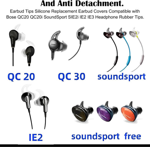 Earbud Tips Earbud Covers Earbuds Replacement Tips Earbuds Tips Earbud Case Headphone Covers Silicone Ear Tips for Bose QC20 QC20i QC30 Soundsport SIE2 SIE2i IE2 IE3 in Earphones SML 3 Pairs
