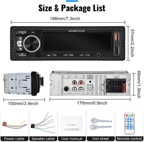 UNITOPSCI Single Din Bluetooth Multimedia Car Stereo Radio, Bluetooth Hands-Free Calling, FM Radio, AUX in/Dual USB