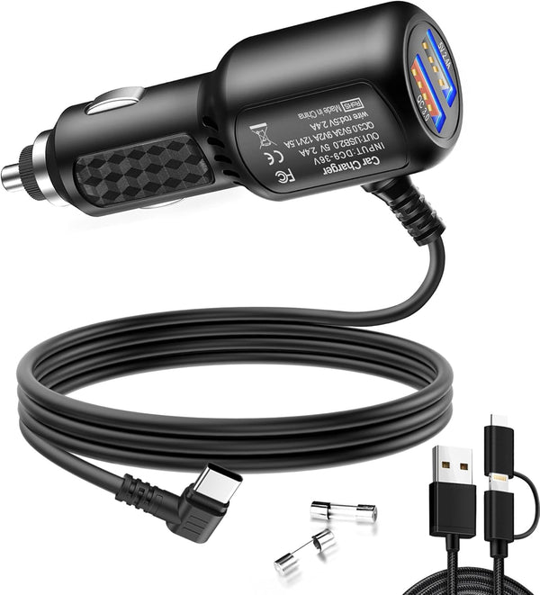 Type C Dash Cam Charger USB C Power Cord, Dual USB Fast Charger, Compatible with REDTIGER F7N, Vantrue N4/N2S, WOLFBOX