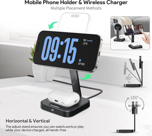 Esoulk 2 1 17/16/15/14, 15W in Magnetic Wireless Charging Station, Foldable Charger Stand for iPhone AirPods Charging