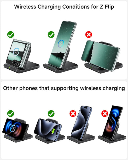 Wireless Charger for Samsung Z Flip 6, SwanScout 501S, Foldable Fast Charging Stand for Galaxy Z Flip Series