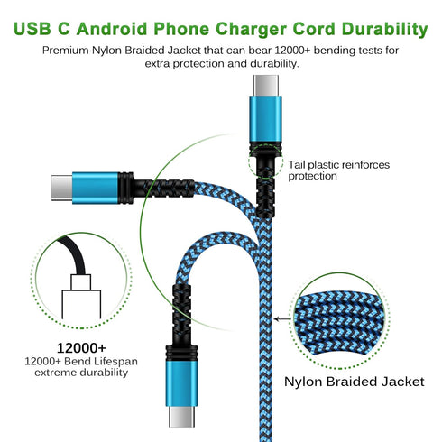 Samsung Type C Charger Cable 3 Pack - 10ft 6ft 3ft for Galaxy A15 5G, A14, S24 Ultra, A23, A54, A13, A53, A24, S23,