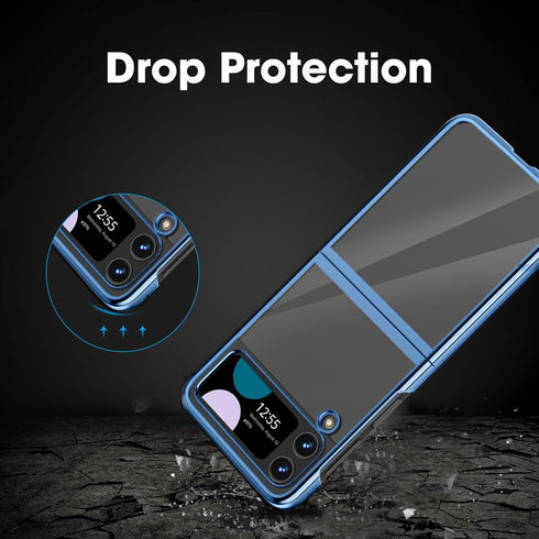 MATEPROX Slim Lightweight Case for Samsung Galaxy Z Flip 3, Clear Back with Electroplated Frame, Light Blue