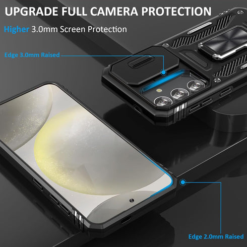 Samsung Galaxy S24 Plus Phone Case with Camera Lens Cover & Ring Holder Kickstand, Magnetic Car Mount Compatible (Black)