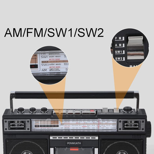 Portable Cassette Player Boombox AM/FM/SW1/SW2 Radio Tape Player Recorder with Bluetooth