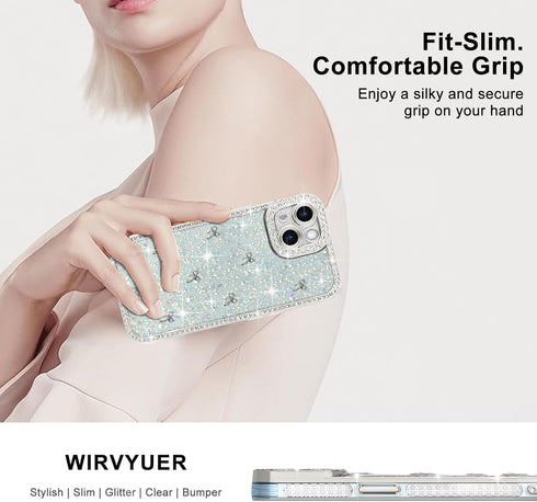 Wirvyuer 15, 15, Luxury Glitter Phone Case for iPhone Sparkling Diamond Glitter Back with Bows for Girls Women Slim