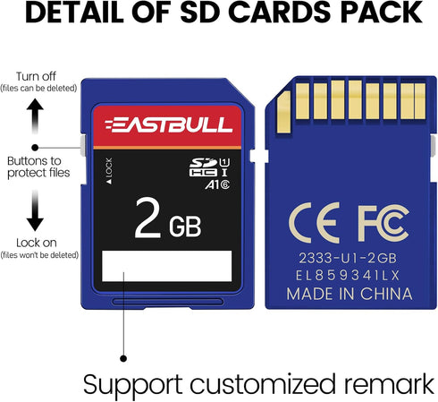EASTBULL 5-Pack 2GB Class 6 SD Card U1 V30 SDHC Memory Card for Camera, Full HD Video with Mini Cases
