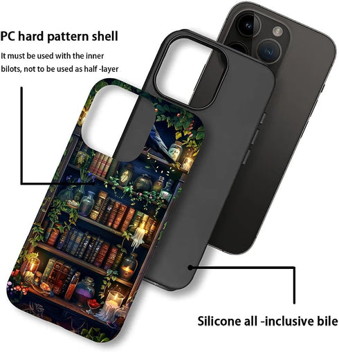 DAIZAG 14 14 Compatible with iPhone Pro Max Case,Book Lover Bookshelf Full Pattern Plastic Soft TPU Anti-Drop,Double