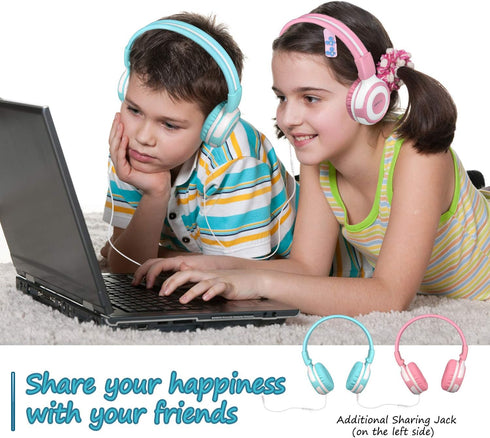 SIMOLIO Wired Headphones for Kids with Mic & Share Port, 75dB/85dB/94dB Volume Limit, Children Headphone with Portable