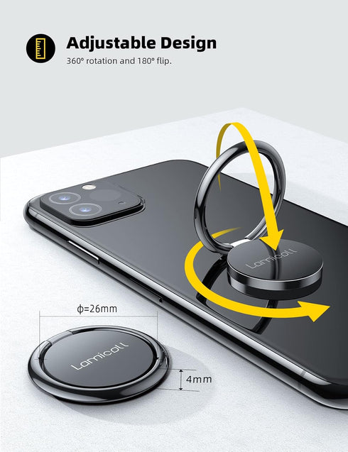 Lamicall Cell Phone Ring Holder Stand - 360° Rotation Polished Metal Grip, Phone Finger Kickstand for iPhone 16/15/14