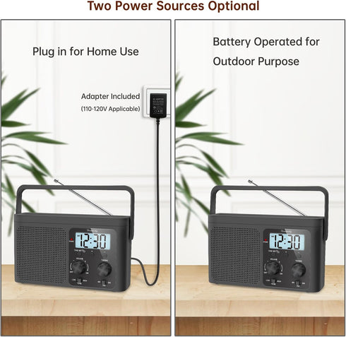 DreamSky AM FM Portable Radio - Battery Powered or Plug in for Home Outdoor, Strong Reception