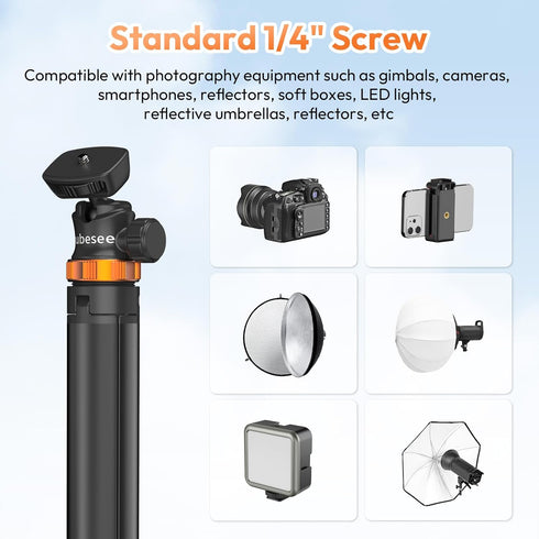79" 1/4" 360 Extendable Tripod Aluminum, Portable Adjustable Light Stand with Screw, Ball Head Camera Phone Tripod