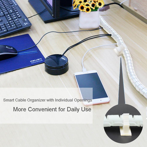 White Cable Organizer Cord Wire Cover Hider Sleeve Management, 2 PCS, VIWIEU Clutter Free Tube with Cable Tie Clips