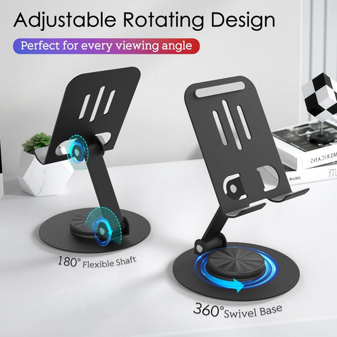 HZZADZXW 360 17 16 Metal Cell Phone Stand for Desk, Multi-Angel Adjustable Rotation Desktop Phone Holder and Foldable