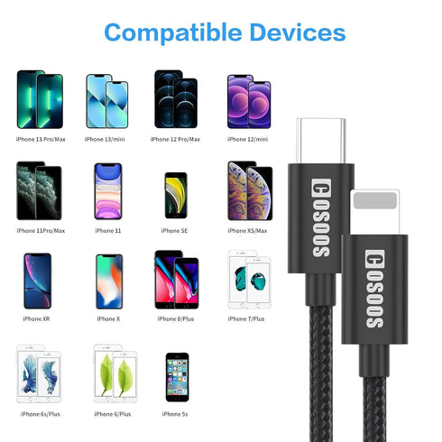COSOOS 2 Short USB-C to iPhone Cables (10in/26cm) Fast Charging Syncing Cable for iPhone 14 Pro Max, 14 Plus, 14