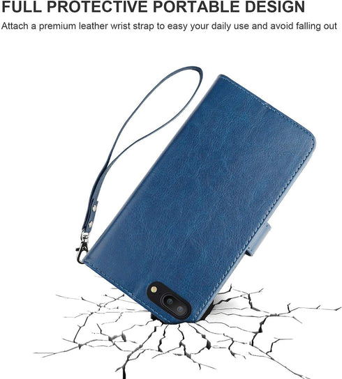 Bocasal Wallet Case for iPhone 7/8 Plus, 5.5 inch, Blue, Magnetic Detachable Kickstand, Card Holder, Shockproof