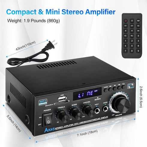 Home Audio Power Amplifier with Bluetooth, 100Wx2 Stereo Receiver, Dmyond Home Amplifiers with FM Radio USB, AUX, RCA