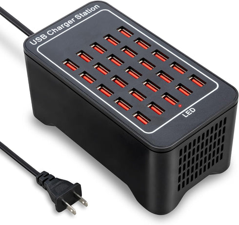 USB Charging Station, 25 Port 125W (25A), Travel Desktop Rapid Charger, Multi Ports Fast Charging Station for Devices