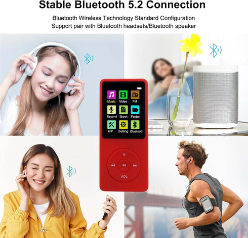 imkavery 128GB MP3 5.2, Player with Bluetooth Portable Red Music Player for Kids with Built-in HD Speaker, FM Radio