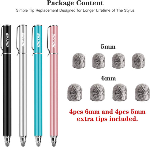 METRO Universal Stylus Pens for Touch Screens - High Sensitivity Capacitive Stylus with 8 Extra Replaceable Tips for