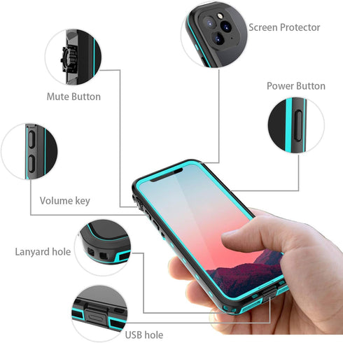 iPhone 11 Pro Max Case, Waterproof Full Body Rugged Clear Slim Case with Built-in Screen Protector for Apple iPhone 11