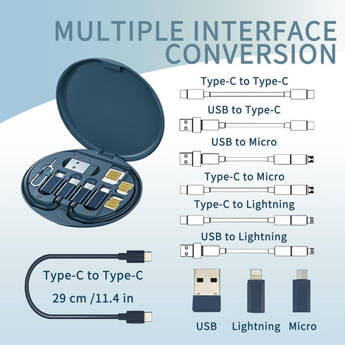 YAFIYGI 9 1 in Cable Case USB Adapter Cable Conversion Storage Box, USB Type C to Micro USB/Lightning/USB A Cable Data
