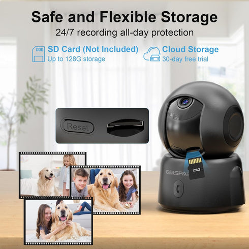 GOLSPARK 2K,2.4GHz Dog Pet Camera for Home Security WiFi Camera Baby Monitor for Room with Motion Tracking Detection