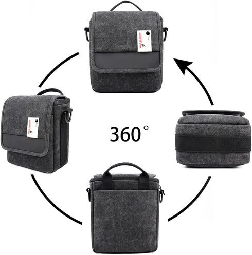 Small Black Messenger Camera Bag for Canon - Compact Shoulder Case