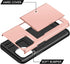 SAMONPOW Rose Gold Case for iPhone 13 with Card Holder, Dual Layer Hybrid Wallet Heavy Duty Protection