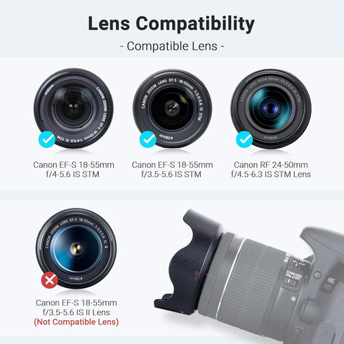 18-55mm Lens Hood Shade for Canon EF-S 18-55mm f/3.5-5.6 IS STM & RF 24-50mm f/4.5-6.3 IS STM - Replaces Canon EW-63C
